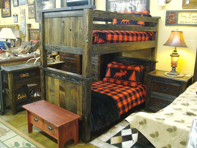 Bradley's Furniture Etc. Rustic Log and Barnwood Bunk Beds